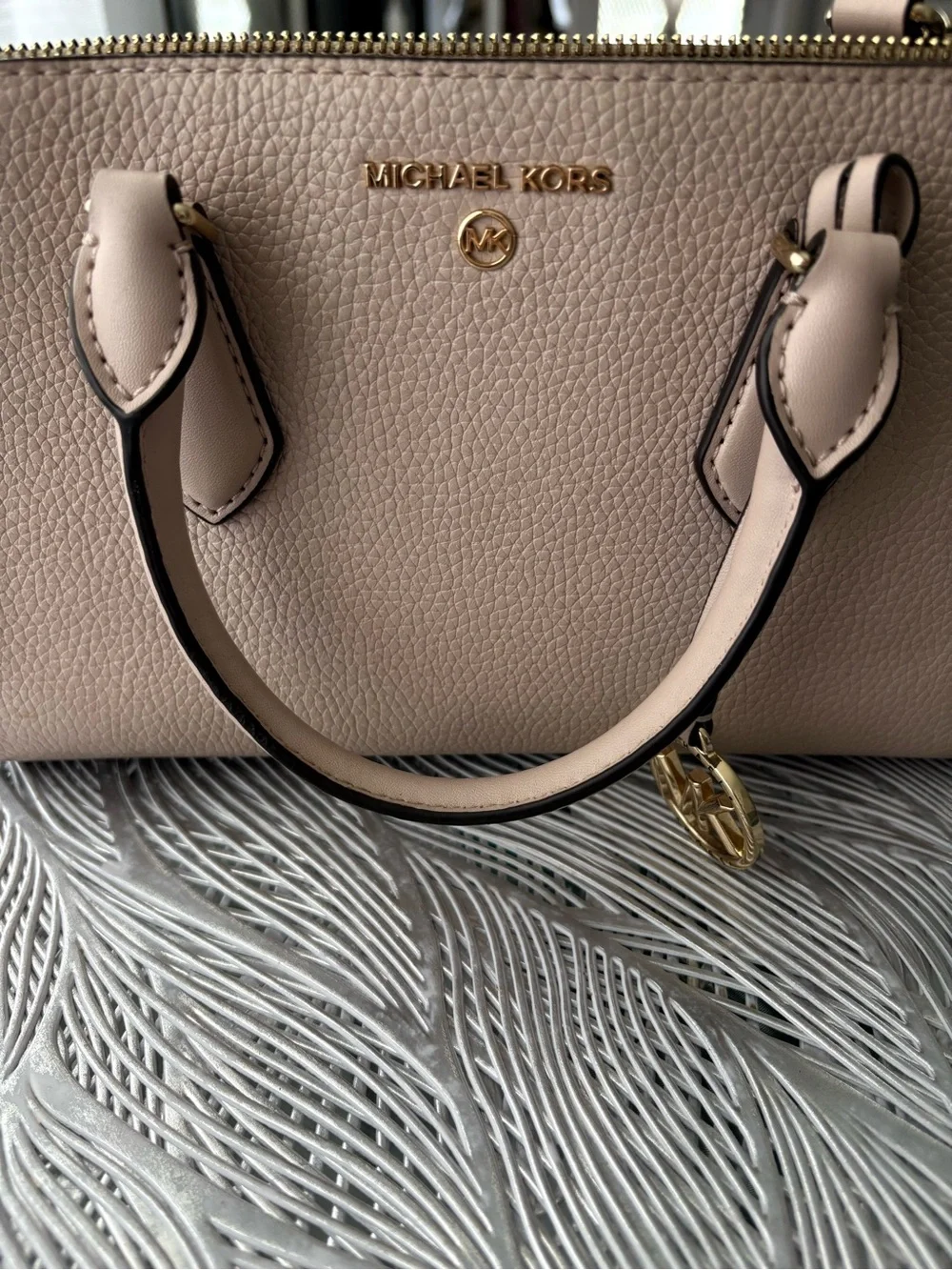 Michael Kors Pebbled Leather Satchel in Blush Pink with Gold Hardware
